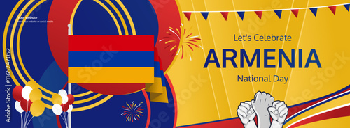 Happy Armenia Independence Day banner in modern style. Wide banner for website, social and more with typography. Illustration for national holiday celebration party