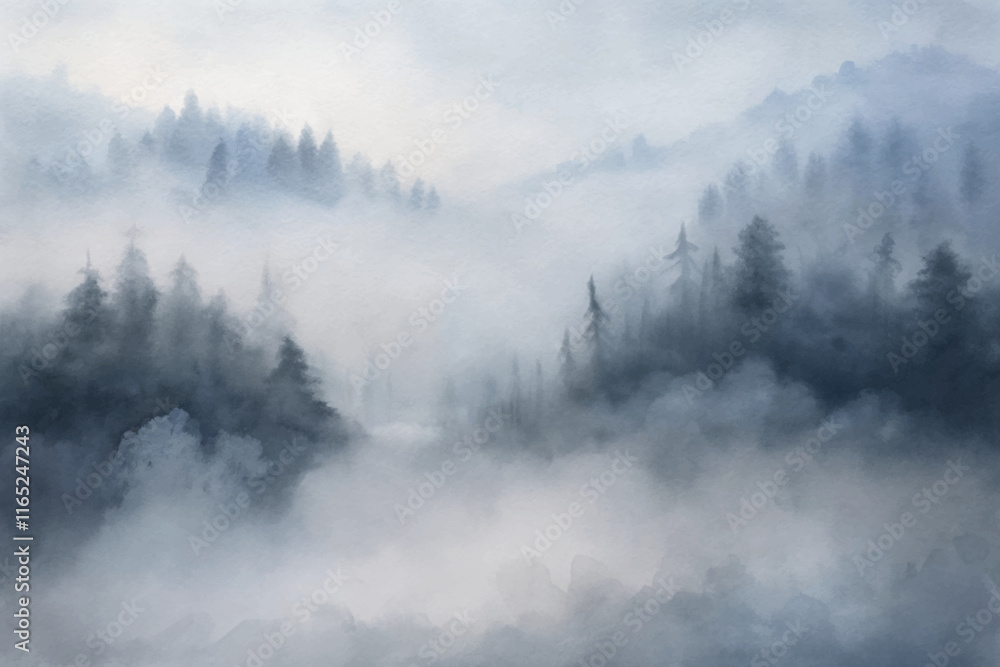 Mist envelops a tranquil forest landscape, creating a serene and atmospheric scene. Mist envelops a tranquil forest landscape, creating a serene and atmospheric scene.