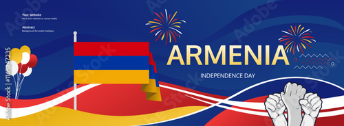 Armenia Independence Day greeting banner. September 21 is celebrated as Armenia National Day annually. Abstract template with flag and raised fist. National holidays illustration concept.