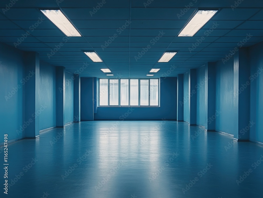 Empty Room with Blue Walls and Lights Empty Room with Blue Walls and Lights