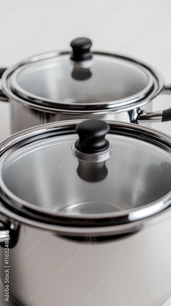 Sleek Stainless Steel Pots and Pans with Glass Lids - Perfect for Culinary Creations Sleek Stainless Steel Pots and Pans with Glass Lids - Perfect for Culinary Creations