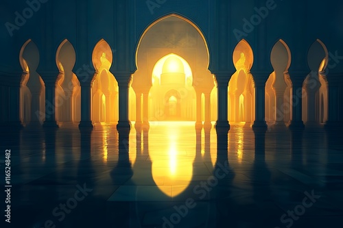 Golden Light Illuminates Grand Mosque Arches and Columns photo