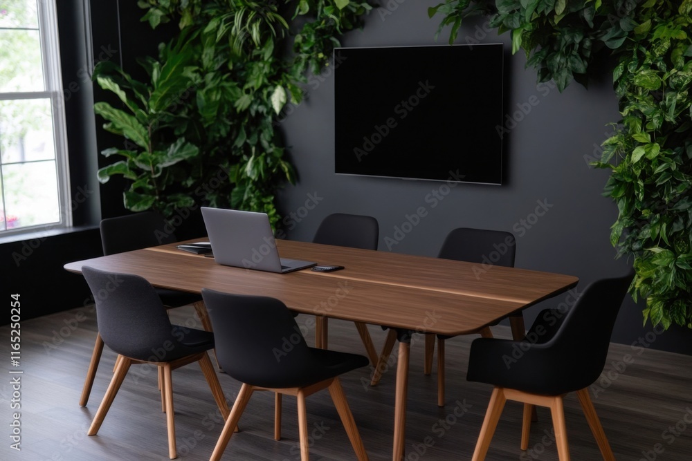 Fototapeta premium Modern conference room decorated with vertical garden and tv screen