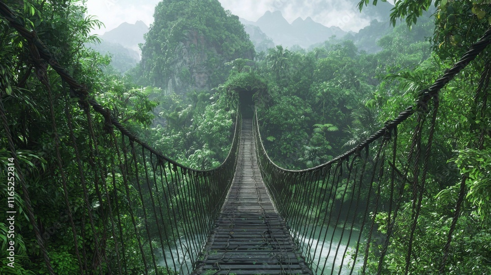Lush Jungle Rope Bridge Rainforest Crossing Adventure Travel Lush Jungle Rope Bridge Rainforest Crossing Adventure Travel