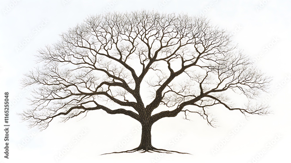 Bare Winter Tree Silhouette Against White Background Bare Winter Tree Silhouette Against White Background