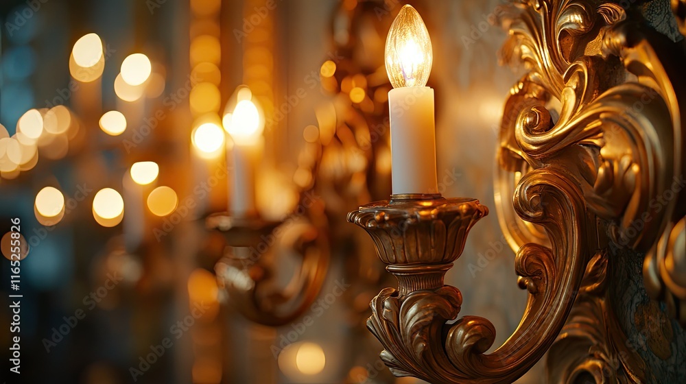 Golden Candlelight Elegance: A Luxurious Interior Detail Golden Candlelight Elegance: A Luxurious Interior Detail