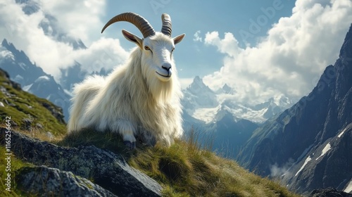 a billy goat in the alps on a mountain. ai generative photo