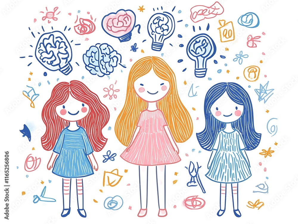 Three Girls Representing Creativity And Bright Ideas Three Girls Representing Creativity And Bright Ideas