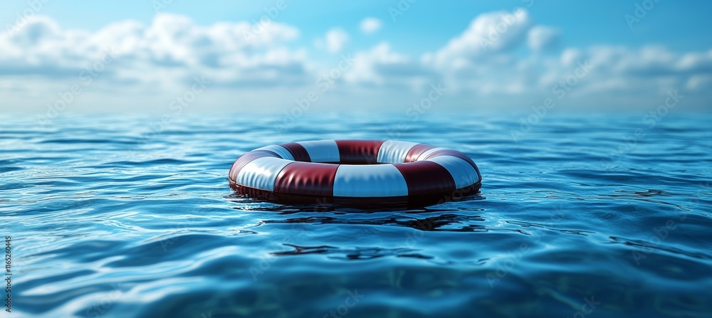 Naklejka premium Lifebuoy floating on sea ocean. Generative AI technology. 