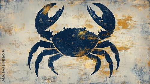 Blue crab silhouette on textured background. photo