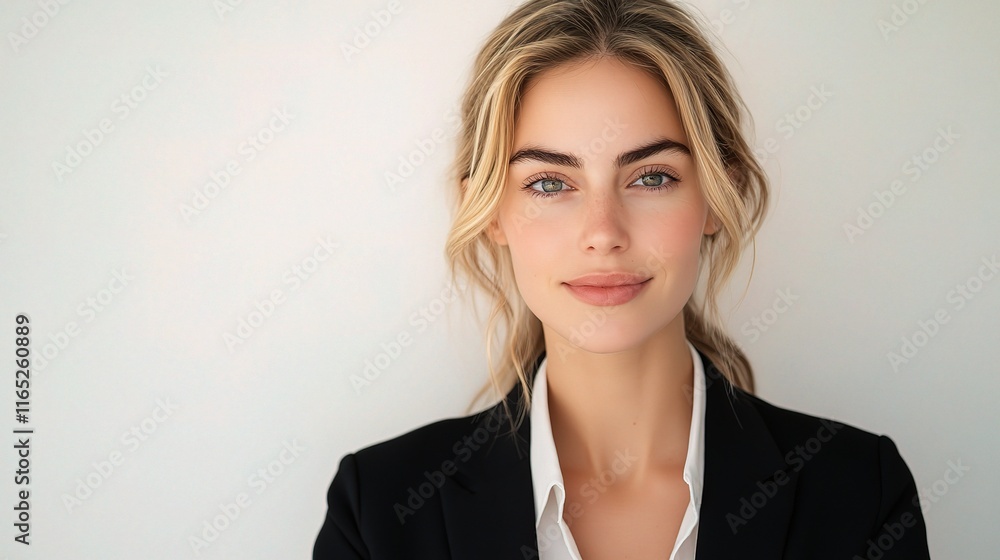 Young Businesswoman in Elegant Suit with Confident Expression Young Businesswoman in Elegant Suit with Confident Expression
