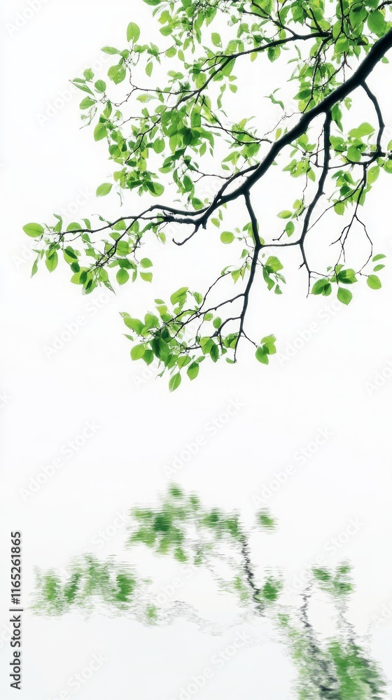 Serene Branches and Leaves in Nature's Embrace: A Tranquil Reflection of Spring's Arrival Serene Branches and Leaves in Nature's Embrace: A Tranquil Reflection of Spring's Arrival