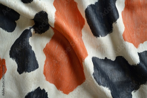 This unique cow print fabric showcases vibrant earth tones perfect for western style accessories and decor projects photo