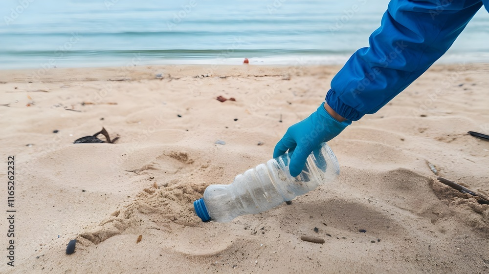 Group teamwork volunteer pick up the plastic bottle on the beach. People male and female Volunteer with garbage bags clean the trash on the beach make the sea beautiful. World environment day CSR.
