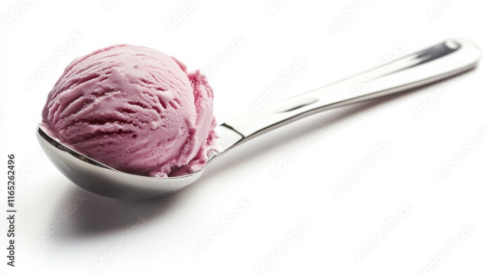 A modern ice cream scoop with a sleek handle, isolated on a white backdrop A modern ice cream scoop with a sleek handle, isolated on a white backdrop