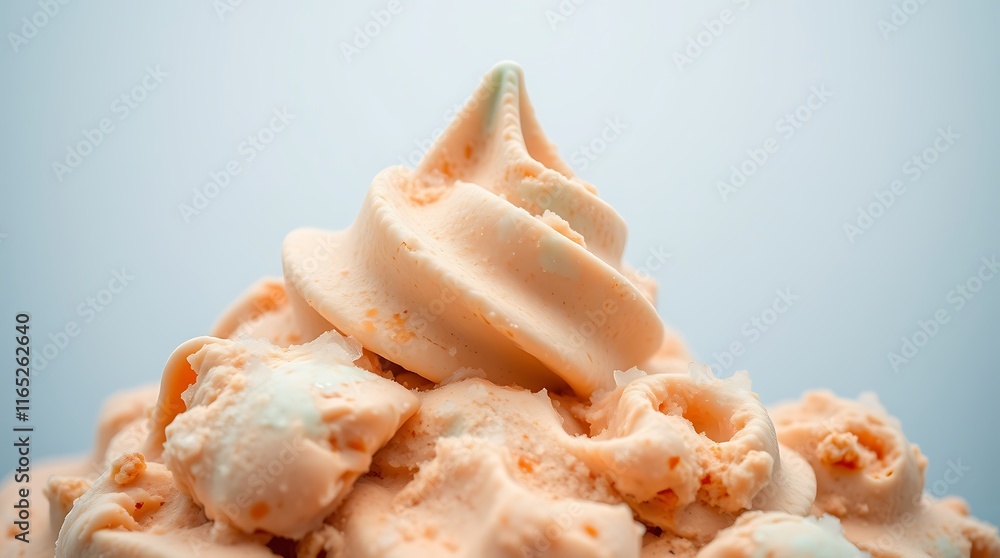 Close-up of peach-flavored ice cream with swirls and visible texture, perfect for summer dessert menus or food blogs. Close-up of peach-flavored ice cream with swirls and visible texture, perfect for summer dessert menus or food blogs.