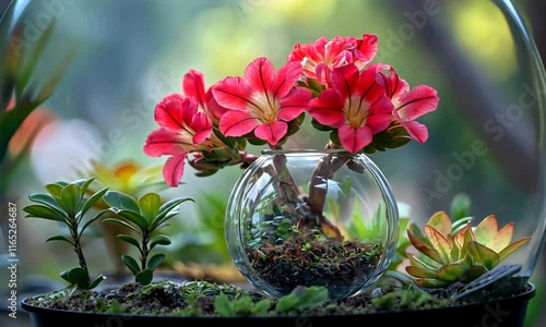 Wallpaper Mural Vibrant pink flowers in a glass vase with greenery. Torontodigital.ca