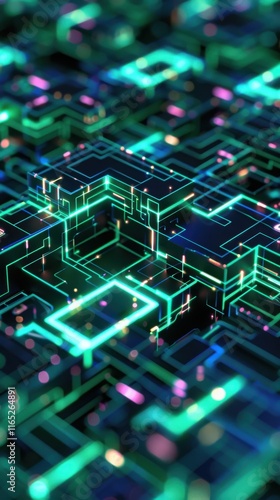 Obraz na płótnie Abstract Digital Circuitry Glowing Neon Green and Pink Lines Complex Network Technology Background w salonie