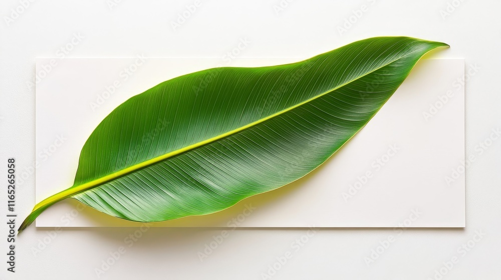 Obraz premium A large green leaf placed on a white background, showcasing its natural beauty.