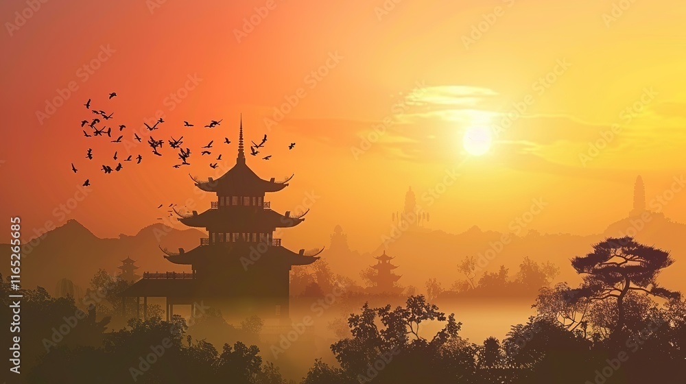Obraz premium Asia Oriental Fantasy landscape chinese temple fant