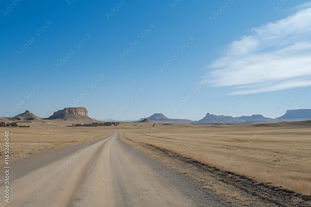 Desert Road Leading to Distant Rock Formations Desert Road Leading to Distant Rock Formations