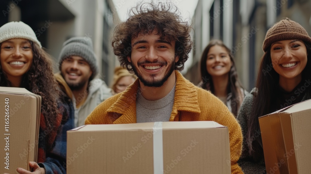 A narrative of parcel shipping and customer satisfaction, visualized with smiling recipients and hassle-free delivery options A narrative of parcel shipping and customer satisfaction, visualized with smiling recipients and hassle-free delivery options