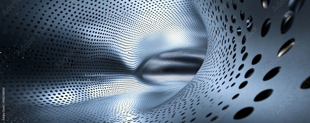 Obraz premium Abstract metallic tunnel with circular holes creating wavy pattern