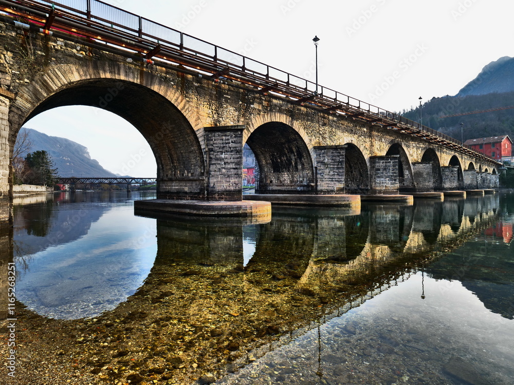 Fototapeta premium Historic medieval bridge in Lecco called 