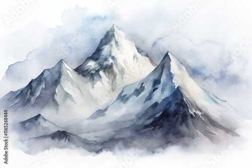 Lush watercolor mountains with gentle curves and soft clouds, evoking a sense of peace and beauty.