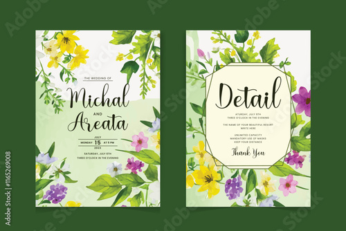 Abstract watercolor wedding invitation template. set of wedding stationery. beautiful floral wreath wedding invitation card set design