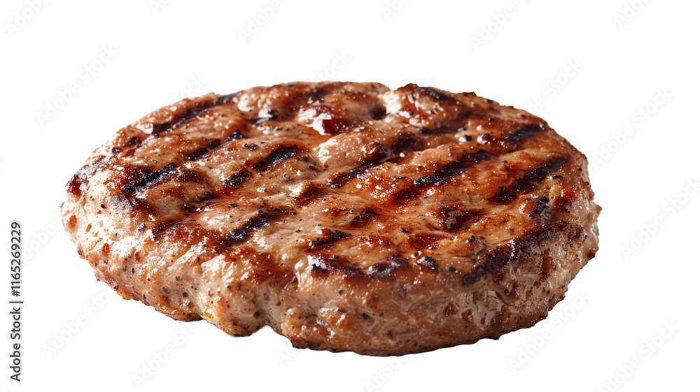 Grilled hamburger meat isolated on transparent background PNG.
Grilled hamburger meat isolated on transparent background PNG.