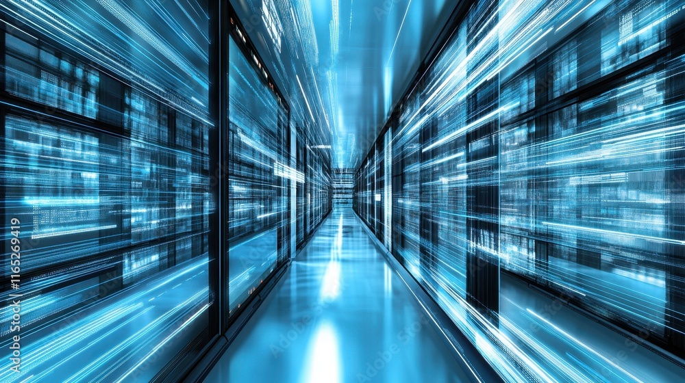 Dynamic Data Center with Futuristic Blue Lights Dynamic Data Center with Futuristic Blue Lights
