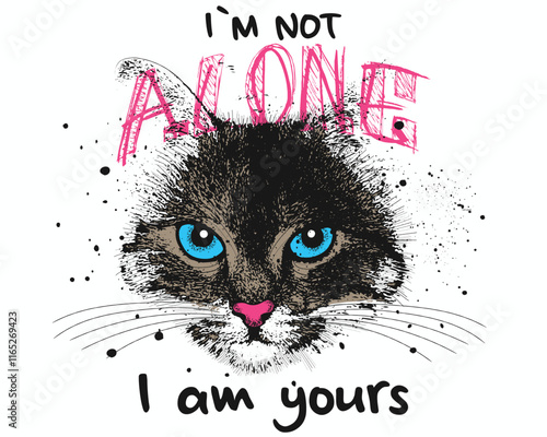 hand drawn cat with paint brush strokes, slogan with black cat illustration, cat silhouette vector art, black grunge animal for t-shirts and other uses.eps