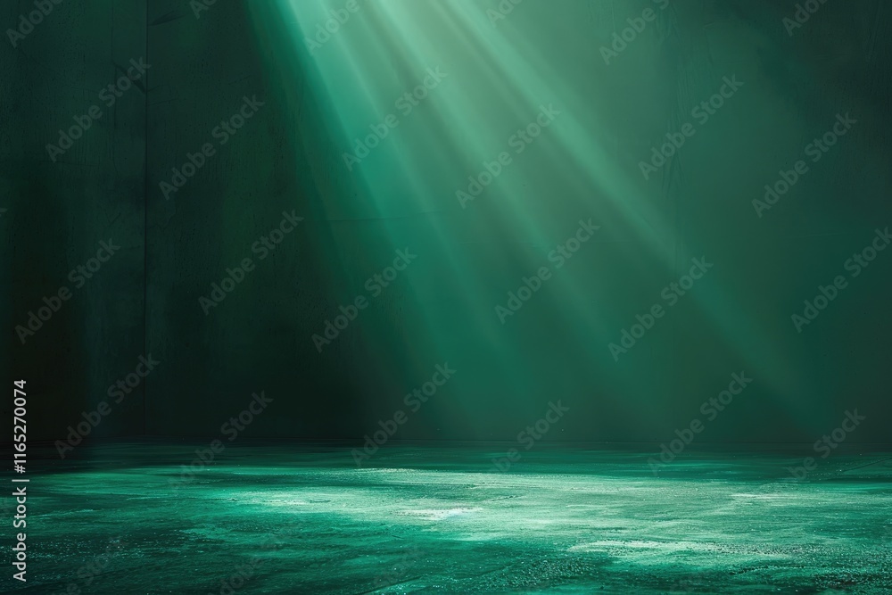 Obraz premium Abstract green background with gradient from dark to bright, blurred light rays. Blurred effect on banner edges, high quality and high resolution for text or design on black backdrop, cinematic style.