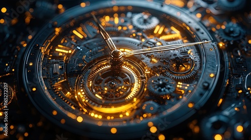 Wallpaper Mural Abstract clock with gears, spinning hands and glowing lights, surreal mechanical design Torontodigital.ca