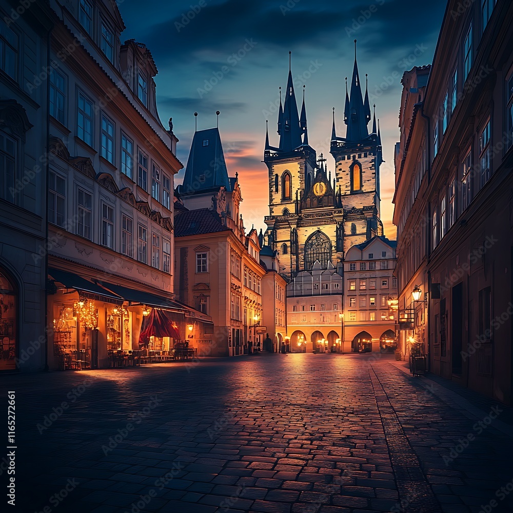 Obraz premium Old Town Square at sunset, Prague, Czech Republic, Europe.