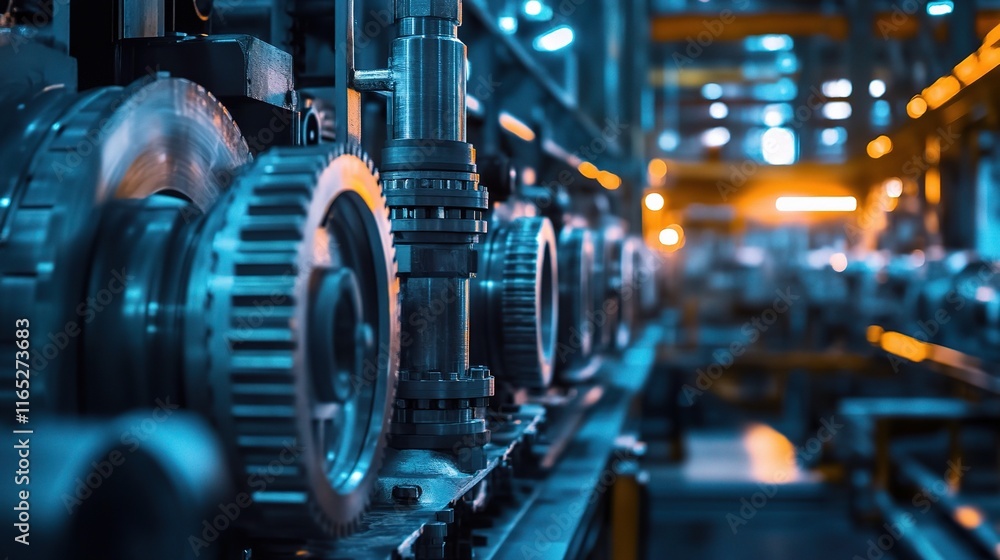 Naklejka premium Industrial Machinery in Bluish Background with Detailed Gears