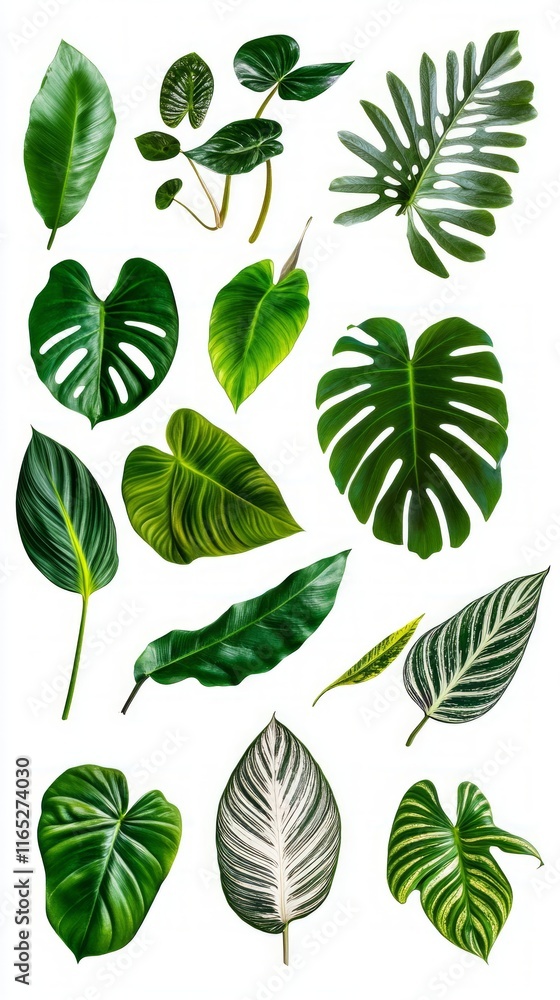 Naklejka premium A Captivating Collection of Vibrant Tropical Leaves, Nature's Exquisite Art, A Fresh and Lush Floral Display, Perfect for Home Decor and Garden Inspiration