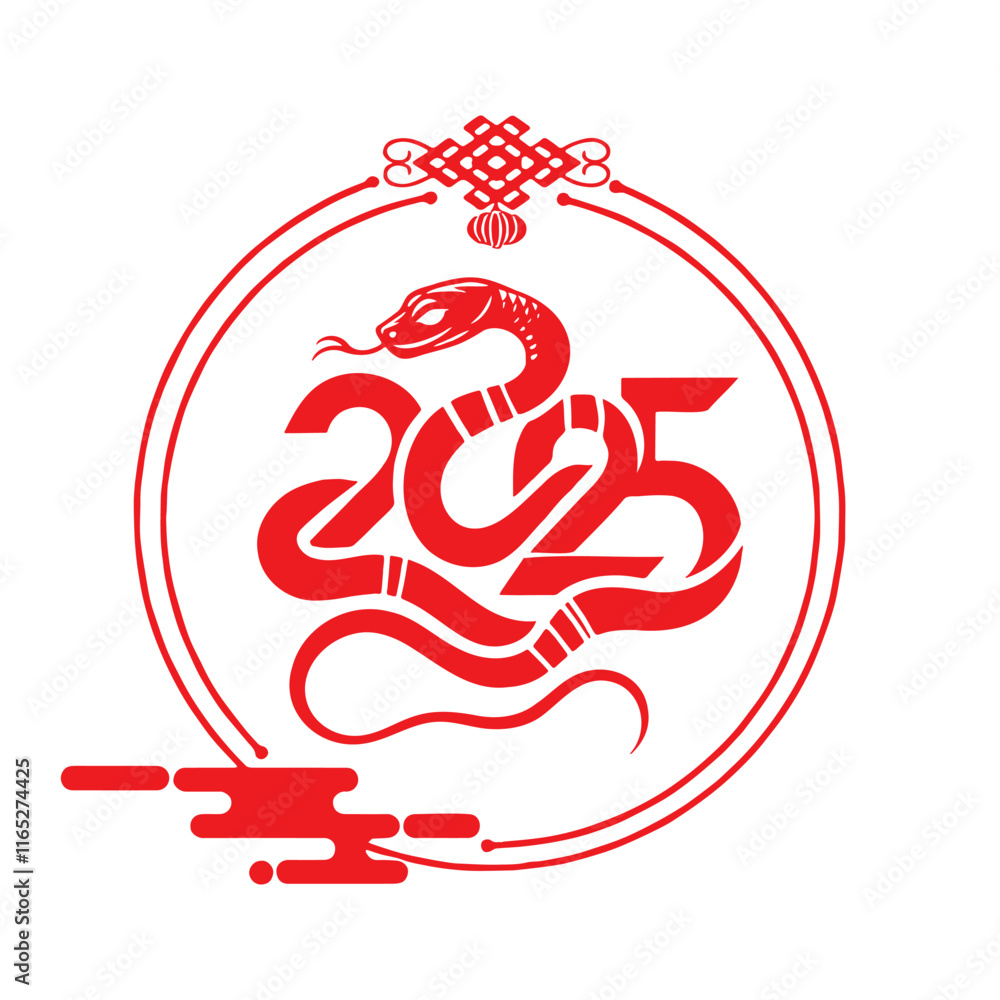 Chinese New Year Zodiac Sign year of the Snake Chinese calligraphy vector flat style illustration Chinese New Year Zodiac Sign year of the Snake Chinese calligraphy vector flat style illustration