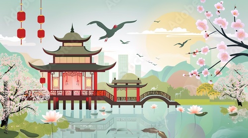 Fantasy landscape Art print Ancient chinese
