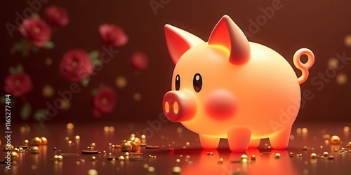 Glowing Piggy Bank with Gold Accents, Festive