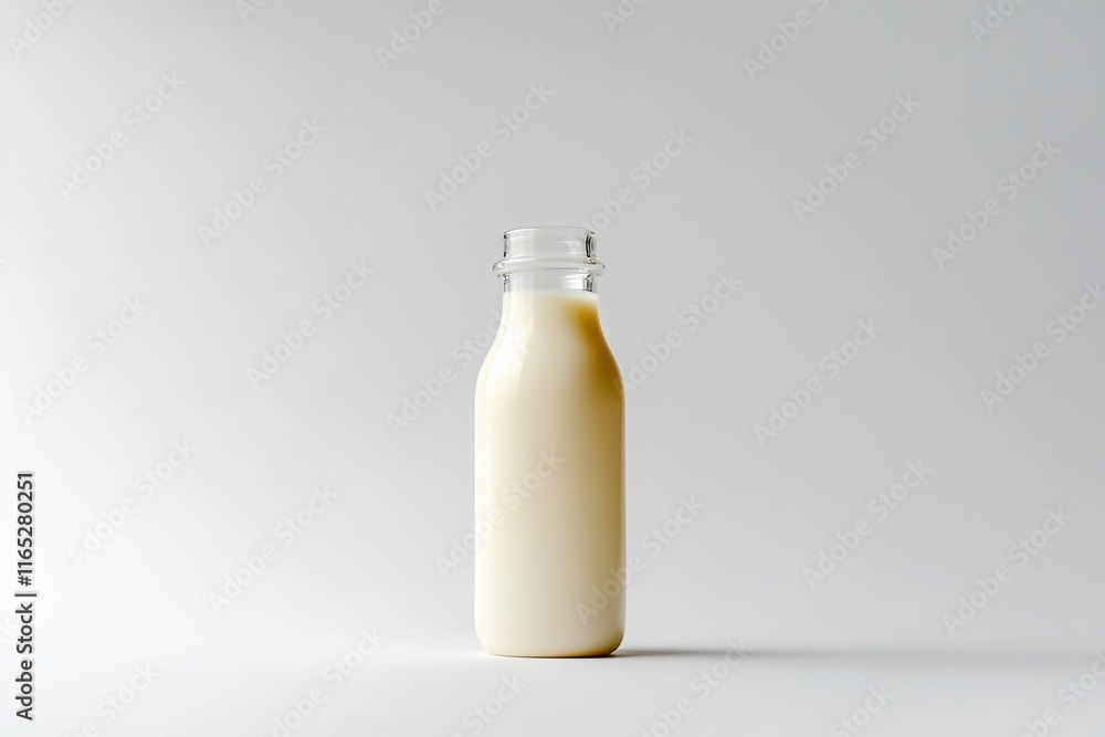 baby bottle filled with milk resting upright on clean white background for minimalist aesthetic baby bottle filled with milk resting upright on clean white background for minimalist aesthetic