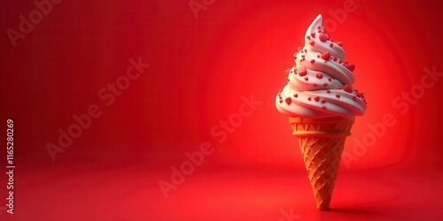 Delicious Soft Serve Ice Cream Cone, Red Background