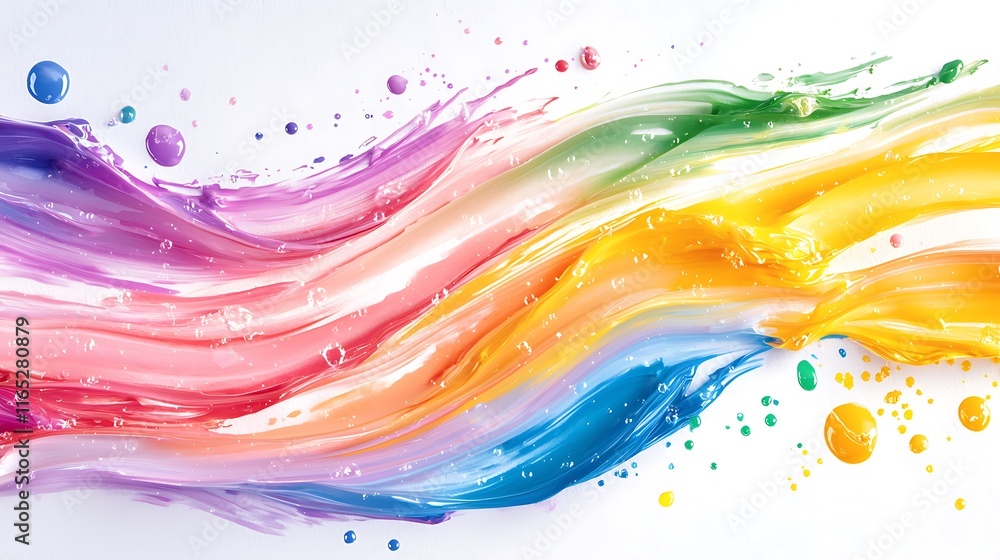 Vibrant rainbow paint swirls and droplets on white background. Vibrant rainbow paint swirls and droplets on white background.