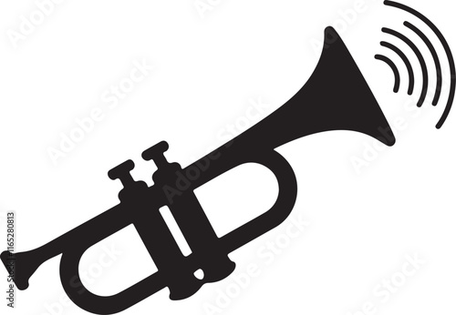 trumpet isolated on black, trumpet icon silhouette vector style