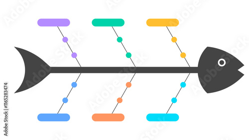 Minimalist Fishbone Diagram Template with Colorful Blank Nodes