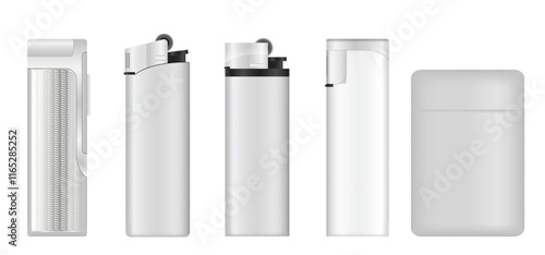 Set illustration of Pocket Gas Lighters with Flame 