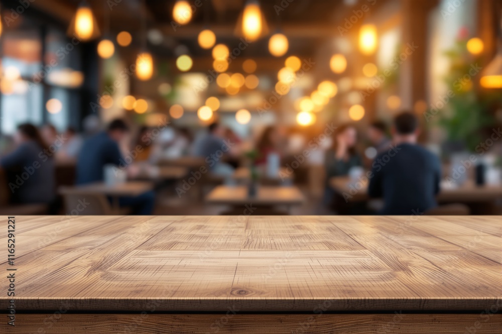 Wooden countertop with detailed texture, blurred cafe background, warm lighting, and people sitting. Suitable for product presentation or display. Ai generative Wooden countertop with detailed texture, blurred cafe background, warm lighting, and people sitting. Suitable for product presentation or display. Ai generative
