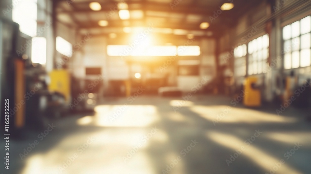 Blurred Interior of an Auto Service Center during Sunset Blurred Interior of an Auto Service Center during Sunset