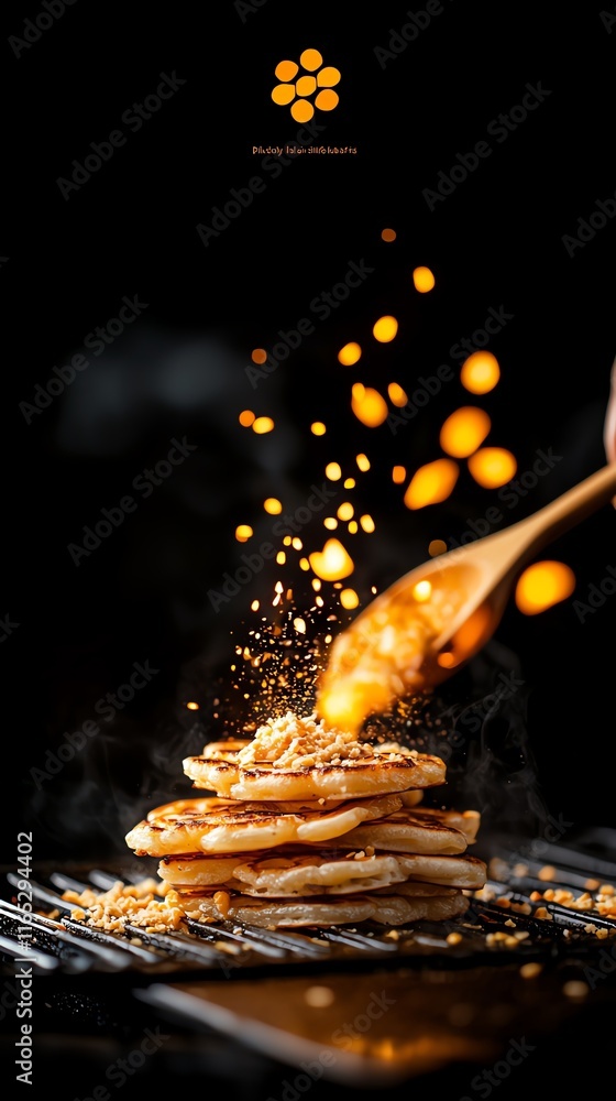 Closeup of Thai kanom krok, coconut milk pancakes sizzling on a traditional griddle, Southeast Asian dessert, street food essence Closeup of Thai kanom krok, coconut milk pancakes sizzling on a traditional griddle, Southeast Asian dessert, street food essence